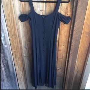 Button- Down Pocketed Off-Shoulder Midi Dress